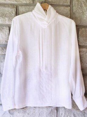 Vintage White Mock Neck Secretary Button Up Blouse